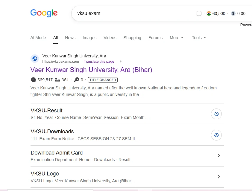 Visit the VKSU Examination Department result portal.